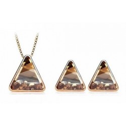 Premium quality Platinum plated with golden triangle design Swarovski elements necklace with earrings